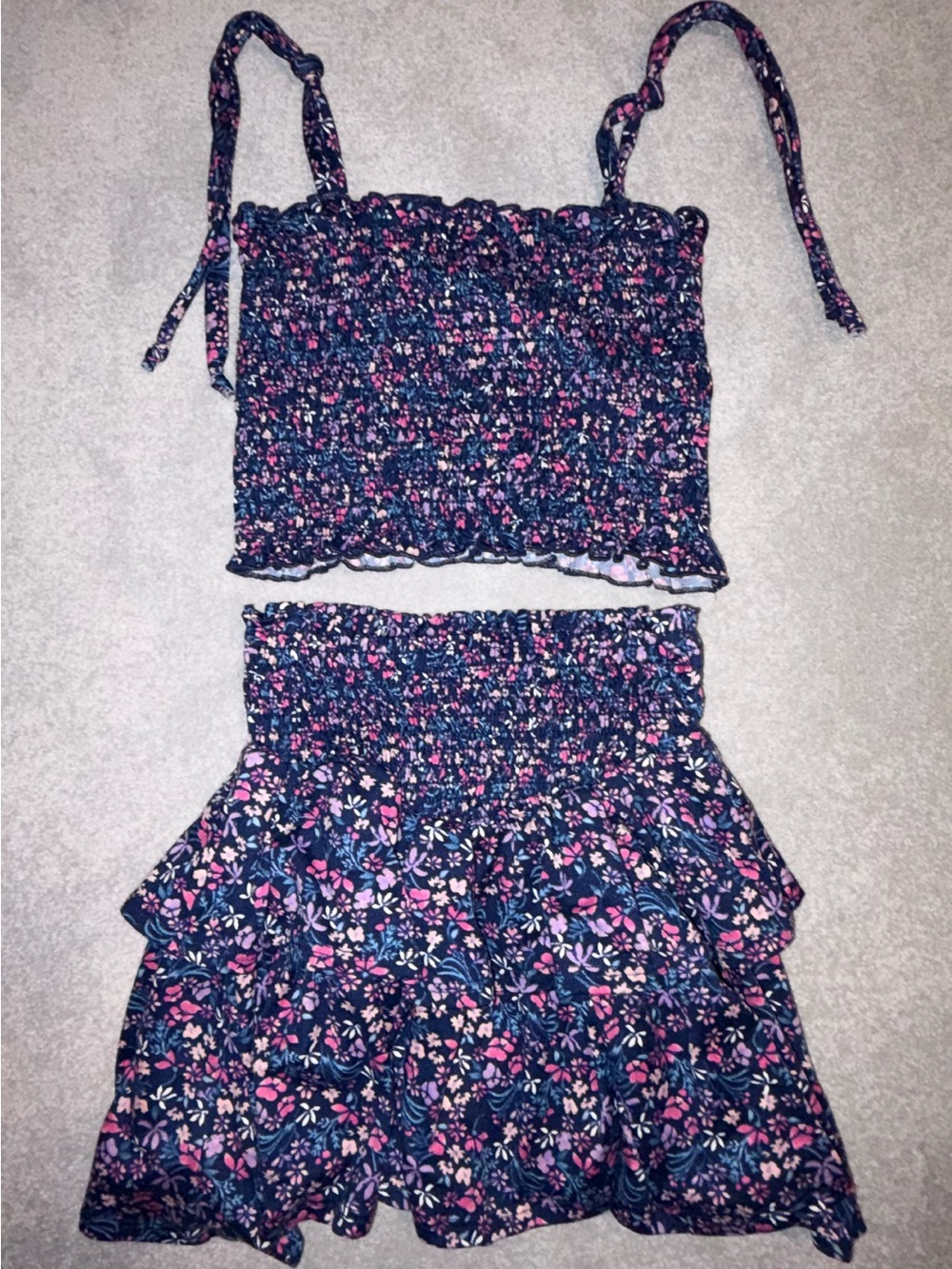 Tweenstyle by Stoopher Girls Floral Smocked Crop Tank & Mini Skirt Set